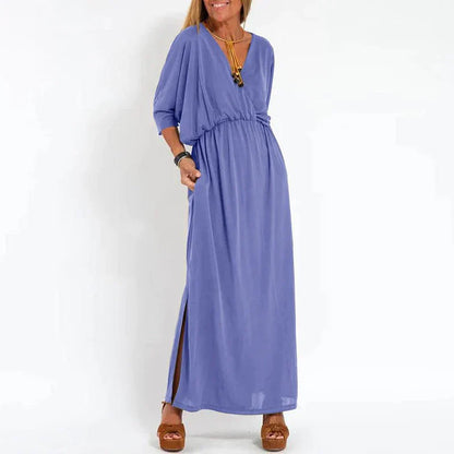 Clarissa - Lange Split Jurk in Vintage Stijl - Elegante lijnen ontmoeten vintage charme.