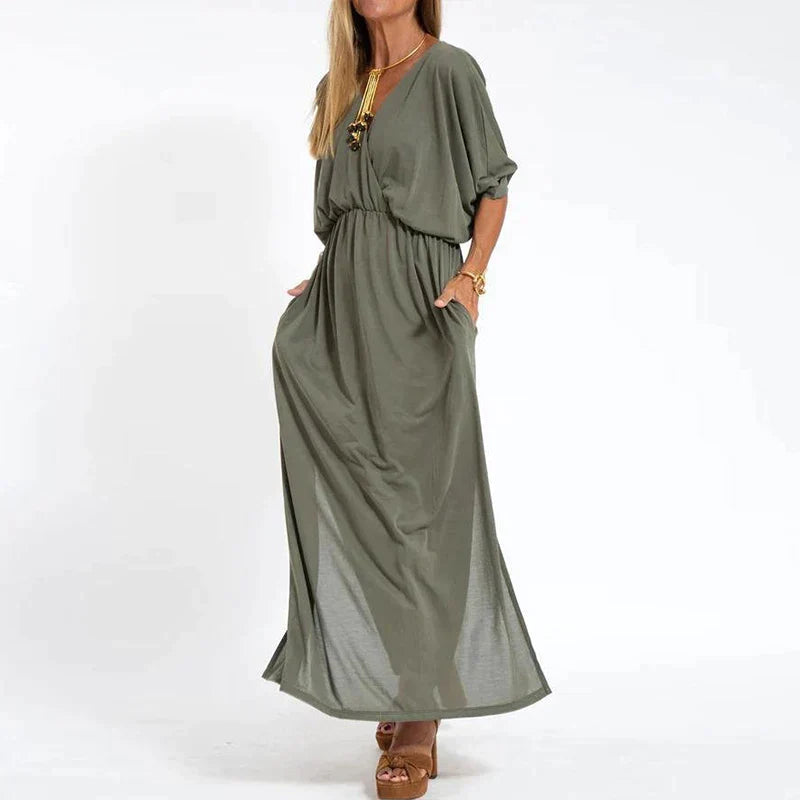 Clarissa - Lange Split Jurk in Vintage Stijl - Elegante lijnen ontmoeten vintage charme.