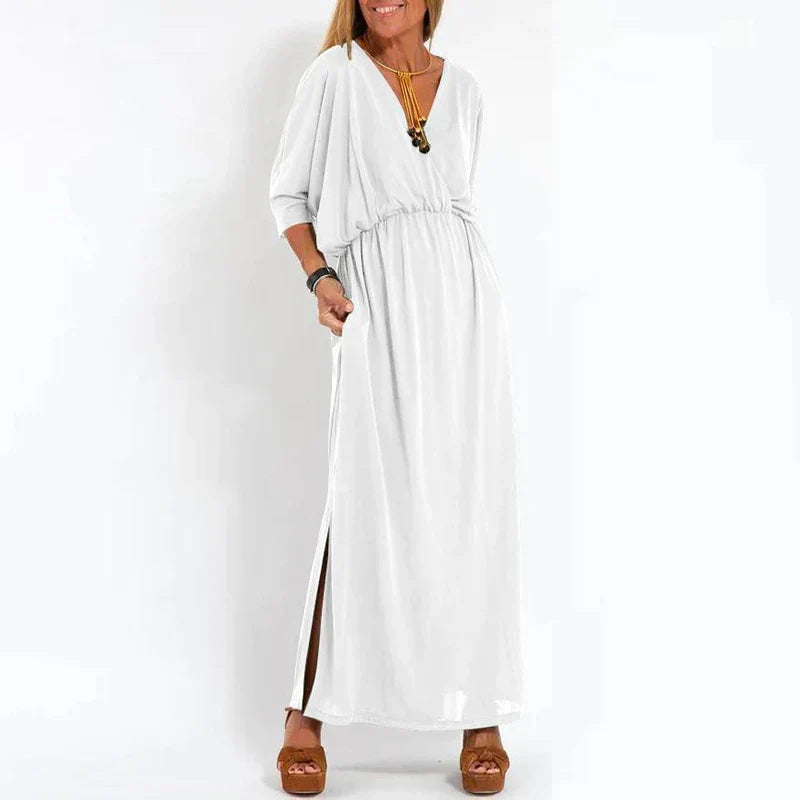 Clarissa - Lange Split Jurk in Vintage Stijl - Elegante lijnen ontmoeten vintage charme.