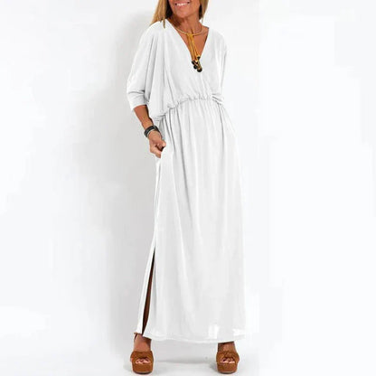 Clarissa - Lange Split Jurk in Vintage Stijl - Elegante lijnen ontmoeten vintage charme.