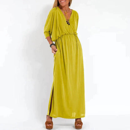 Clarissa - Lange Split Jurk in Vintage Stijl - Elegante lijnen ontmoeten vintage charme.