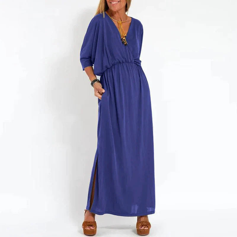 Clarissa - Lange Split Jurk in Vintage Stijl - Elegante lijnen ontmoeten vintage charme.