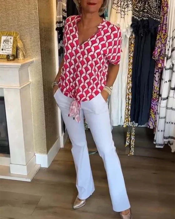 Bella - Casual Bedrukte Top met V-Hals