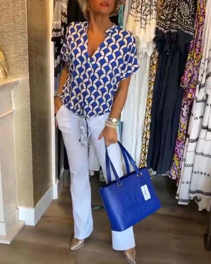 Bella - Casual Bedrukte Top met V-Hals
