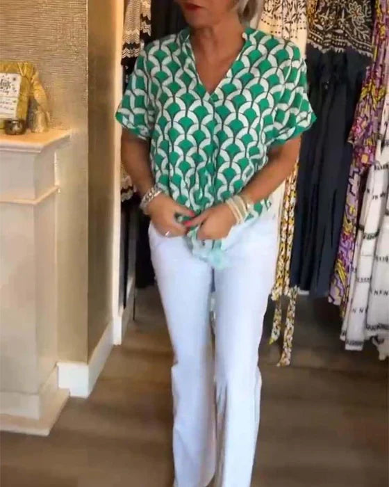 Bella - Casual Bedrukte Top met V-Hals